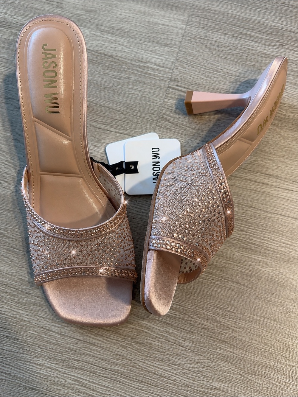 JASON WU Rose Gold Crystal Embellished Slide Heels - Size 8